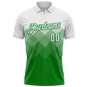 Custom White Grass Green 3D Pattern Design Gradient Square Shape Performance Polo Shirt