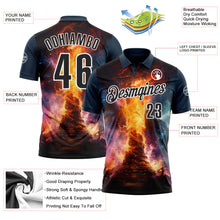 Load image into Gallery viewer, Custom Navy Black-White 3D Bowling Burning Flame Performance Polo Shirt
