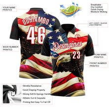 Load image into Gallery viewer, Custom Black White Red 3D Bowling American Flag Eagle Performance Polo Shirt
