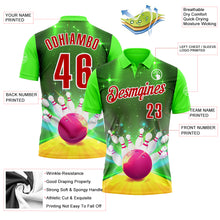 Load image into Gallery viewer, Custom Green Red-White 3D Bowling Bright Star Performance Polo Shirt
