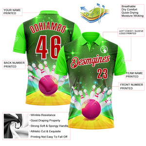 Custom Green Red-White 3D Bowling Bright Star Performance Polo Shirt