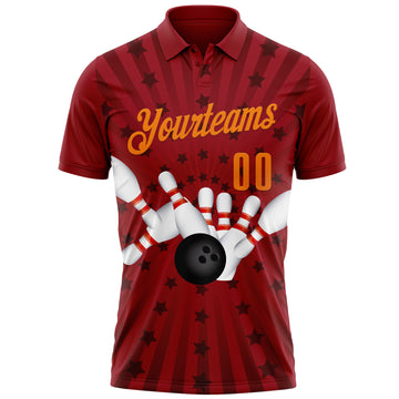 Custom Crimson Bay Orange 3D Bowling Star Performance Polo Shirt