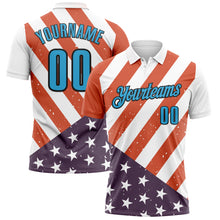 Load image into Gallery viewer, Custom White Sky Blue-Black 3D Cornhole American Flag Performance Polo Shirt
