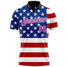 Load image into Gallery viewer, Custom Black Pink Light Blue Red-Royal 3D Cornhole American Flag Performance Polo Shirt
