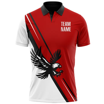 Custom Red White-Black 3D Pattern Design Animal Eagle Performance Polo Shirt