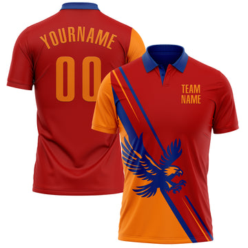 Custom Red Bay Orange-Royal 3D Pattern Design Animal Eagle Performance Polo Shirt