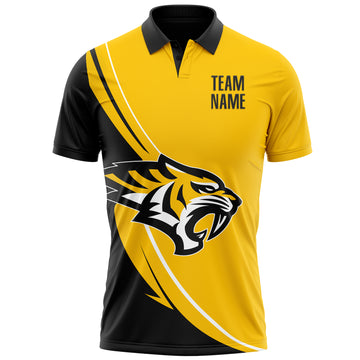 Custom Yellow Black-White 3D Pattern Design Animal Tiger Performance Polo Shirt