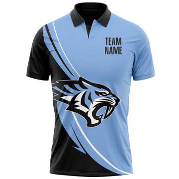 Custom Light Blue Black-White 3D Pattern Design Animal Tiger Performance Polo Shirt