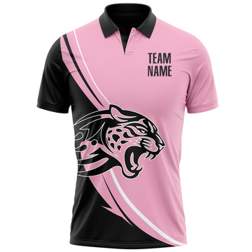 Custom Light Pink Black-White 3D Pattern Design Animal Leopard Performance Polo Shirt