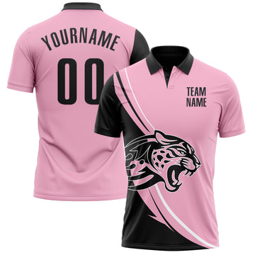 Custom Light Pink Black-White 3D Pattern Design Animal Leopard Performance Polo Shirt