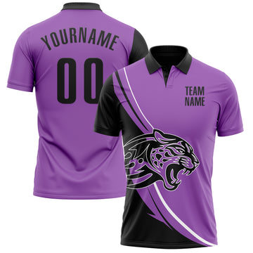 Custom Medium Purple Black-White 3D Pattern Design Animal Leopard Performance Polo Shirt