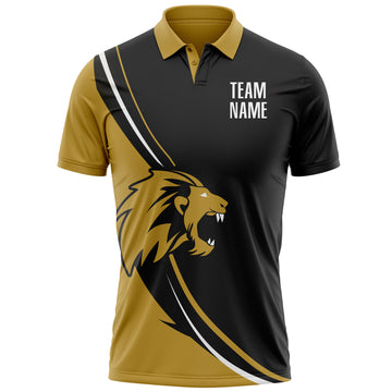 Custom Black White-Old Gold 3D Pattern Design Animal Lion Performance Polo Shirt