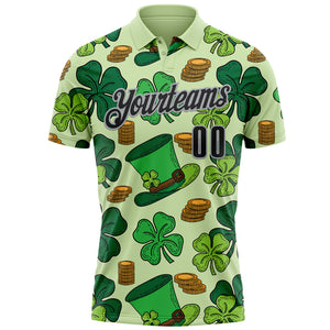 Custom Green Black-Gray 3D St. Patrick's Day Shamrock Performance Polo Shirt