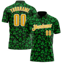 Load image into Gallery viewer, Custom Green Gold-White 3D St. Patrick&#39;s Day Shamrock Performance Polo Shirt
