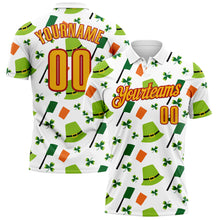 Load image into Gallery viewer, Custom White Gold-Red 3D St. Patrick&#39;s Day Shamrock Performance Polo Shirt
