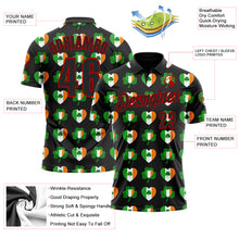 Load image into Gallery viewer, Custom Black Red 3D St. Patrick&#39;s Day Shamrock Performance Polo Shirt
