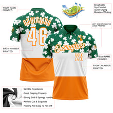 Load image into Gallery viewer, Custom Kelly Green White-Bay Orange 3D St. Patrick&#39;s Day Shamrock Performance Polo Shirt
