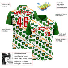 Load image into Gallery viewer, Custom White Red-Green 3D St. Patrick&#39;s Day Shamrock Performance Polo Shirt
