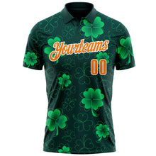 Load image into Gallery viewer, Custom Navy Bay Orange-Green 3D St. Patrick&#39;s Day Shamrock Performance Polo Shirt
