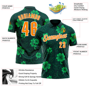 Custom Navy Bay Orange-Green 3D St. Patrick's Day Shamrock Performance Polo Shirt