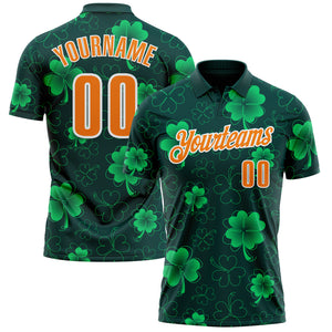 Custom Navy Bay Orange-Green 3D St. Patrick's Day Shamrock Performance Polo Shirt