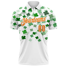 Load image into Gallery viewer, Custom White Bay Orange-Yellow 3D St. Patrick&#39;s Day Shamrock Performance Polo Shirt
