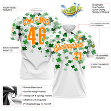 Load image into Gallery viewer, Custom White Bay Orange-Yellow 3D St. Patrick&#39;s Day Shamrock Performance Polo Shirt
