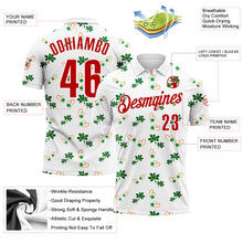 Load image into Gallery viewer, Custom White Red 3D St. Patrick&#39;s Day Shamrock Performance Polo Shirt
