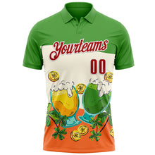 Load image into Gallery viewer, Custom Green Red-White 3D St. Patrick&#39;s Day Shamrock Beer Performance Polo Shirt
