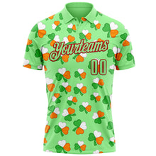 Load image into Gallery viewer, Custom Pea Green Red 3D St. Patrick&#39;s Day Shamrock Performance Polo Shirt
