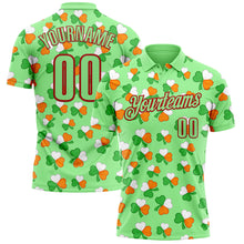 Load image into Gallery viewer, Custom Pea Green Red 3D St. Patrick&#39;s Day Shamrock Performance Polo Shirt
