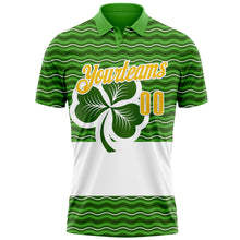 Load image into Gallery viewer, Custom Green Yellow-White 3D St. Patrick&#39;s Day Shamrock Performance Polo Shirt
