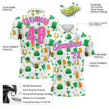 Load image into Gallery viewer, Custom White Pink-Light Blue 3D St. Patrick&#39;s Day Shamrock Beer Performance Polo Shirt
