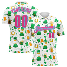 Load image into Gallery viewer, Custom White Pink-Light Blue 3D St. Patrick&#39;s Day Shamrock Beer Performance Polo Shirt
