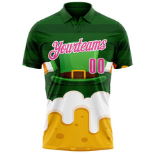 Load image into Gallery viewer, Custom Green Pink-White 3D St. Patrick&#39;s Day Shamrock Beer Performance Polo Shirt
