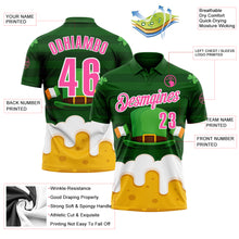 Load image into Gallery viewer, Custom Green Pink-White 3D St. Patrick&#39;s Day Shamrock Beer Performance Polo Shirt
