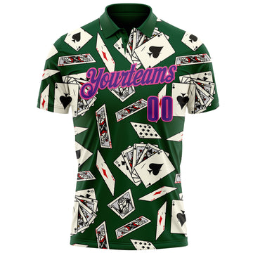 Custom Green Purple-Pink 3D Gambling Poker Performance Polo Shirt