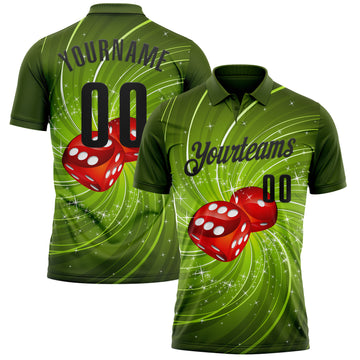 Custom Green Black 3D Gambling Dice Performance Polo Shirt