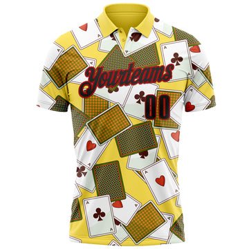 Custom Yellow Black-Red 3D Gambling Poker Performance Polo Shirt