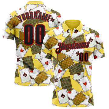 Custom Yellow Black-Red 3D Gambling Poker Performance Polo Shirt