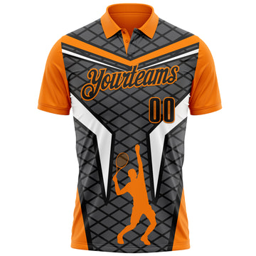 Custom Steel Gray Black-Bay Orange 3D Tennis Performance Polo Shirt