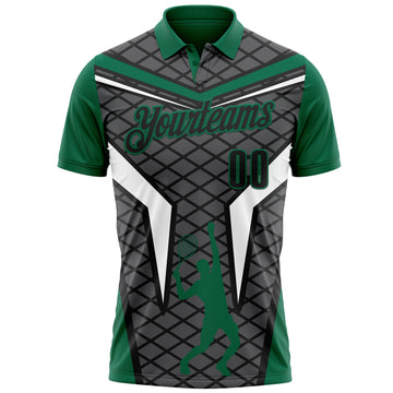 Custom Steel Gray Black-Kelly Green 3D Tennis Performance Polo Shirt