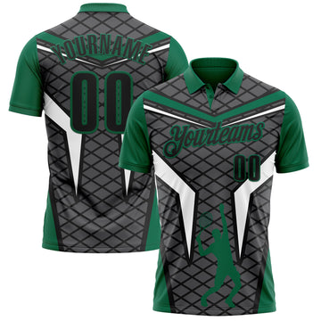 Custom Steel Gray Black-Kelly Green 3D Tennis Performance Polo Shirt