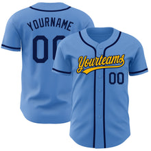 Load image into Gallery viewer, Custom Powder Blue Navy-Gold Authentic Baseball Jersey
