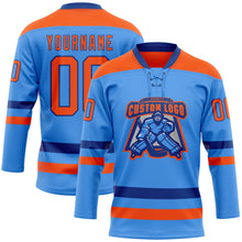 Load image into Gallery viewer, Custom Sky Blue Orange-Royal Hockey Lace Neck Jersey
