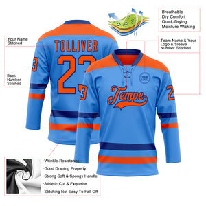 Custom Sky Blue Orange-Royal Hockey Lace Neck Jersey