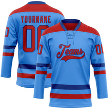 Load image into Gallery viewer, Custom Sky Blue Red-Royal Hockey Lace Neck Jersey
