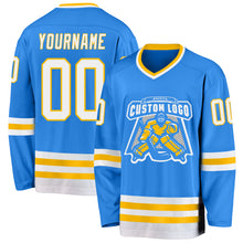 Load image into Gallery viewer, Custom Powder Blue White-Gold Hockey Jersey
