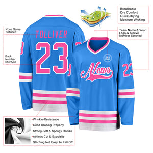 Custom Powder Blue Pink-White Hockey Jersey