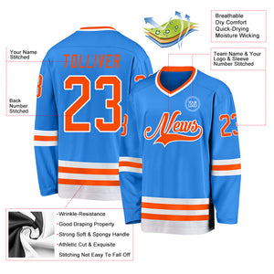 Custom Powder Blue Orange-White Hockey Jersey